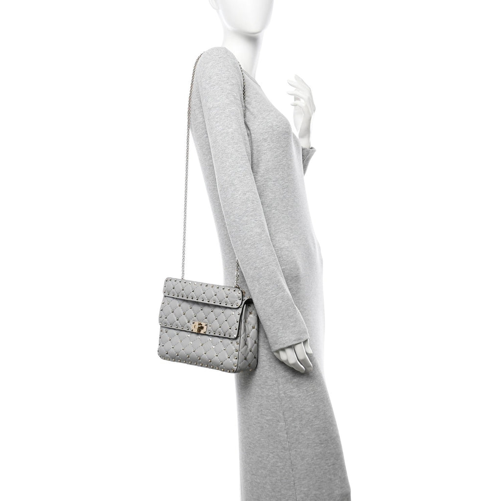 Nappa Medium Rockstud Spike Shoulder Bag Pastel Grey