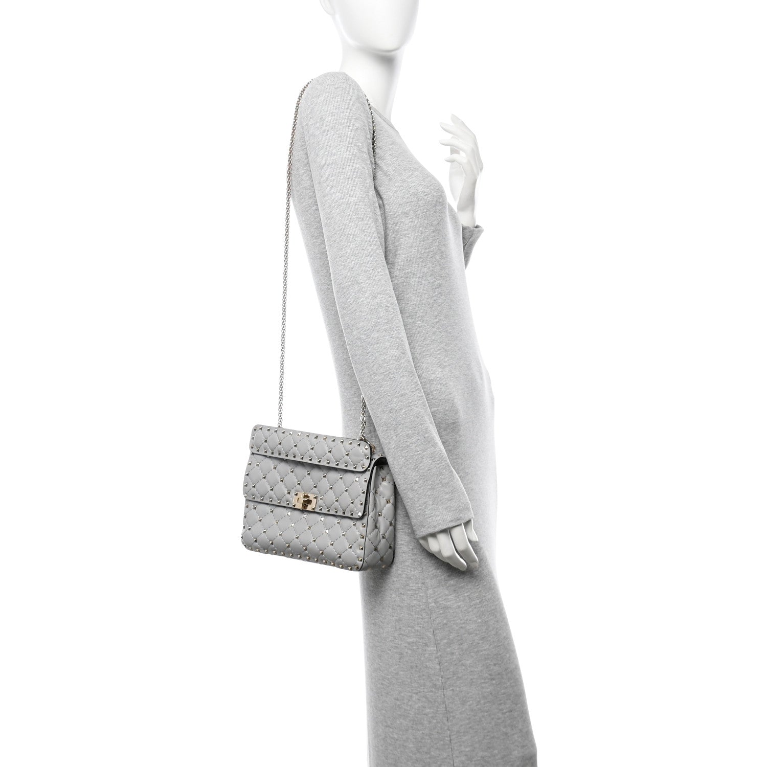 Nappa Medium Rockstud Spike Shoulder Bag Pastel Grey