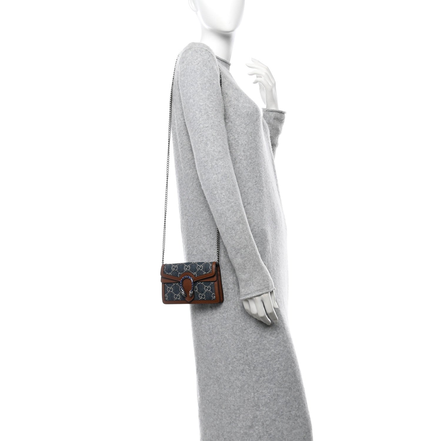 New Denim GG Monogram Dollar Calfskin Enamel Super Mini Dionysus Shoulder Bag Blue Tea Cuir Epilog Electric Blue