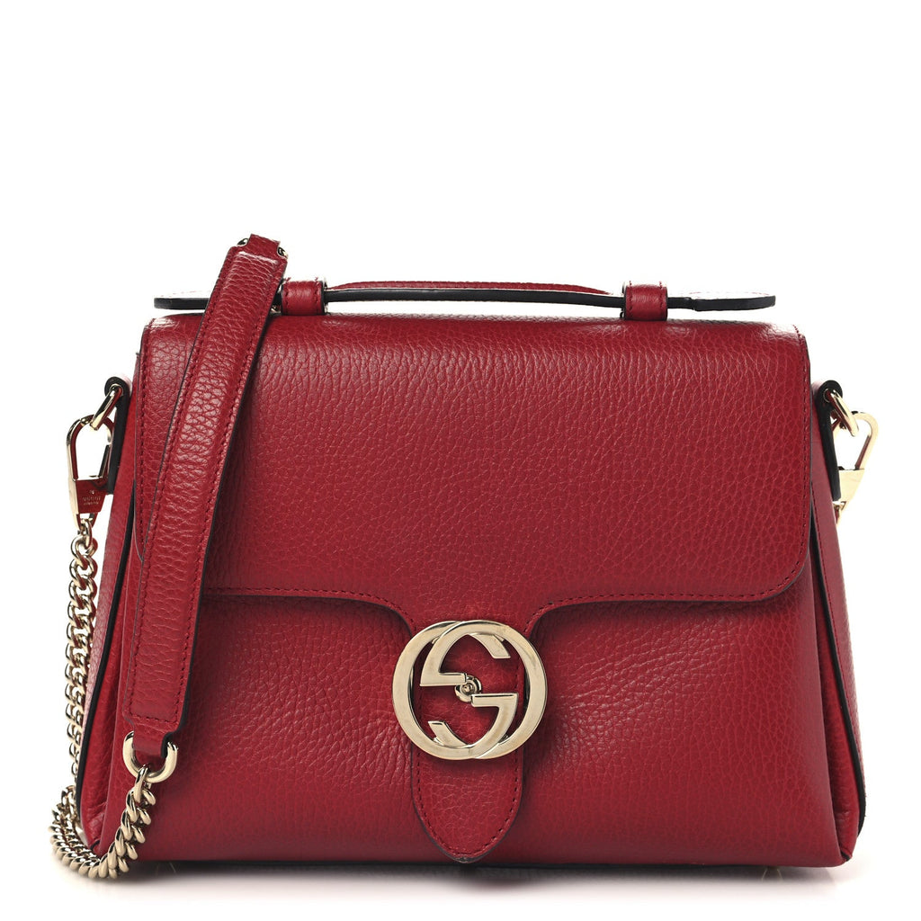 Dollar Calfskin Interlocking G Top Handle Shoulder Bag Red