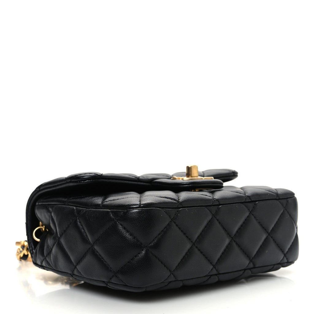 Lambskin Enamel Quilted Mini Coco Hearts Square Flap Black