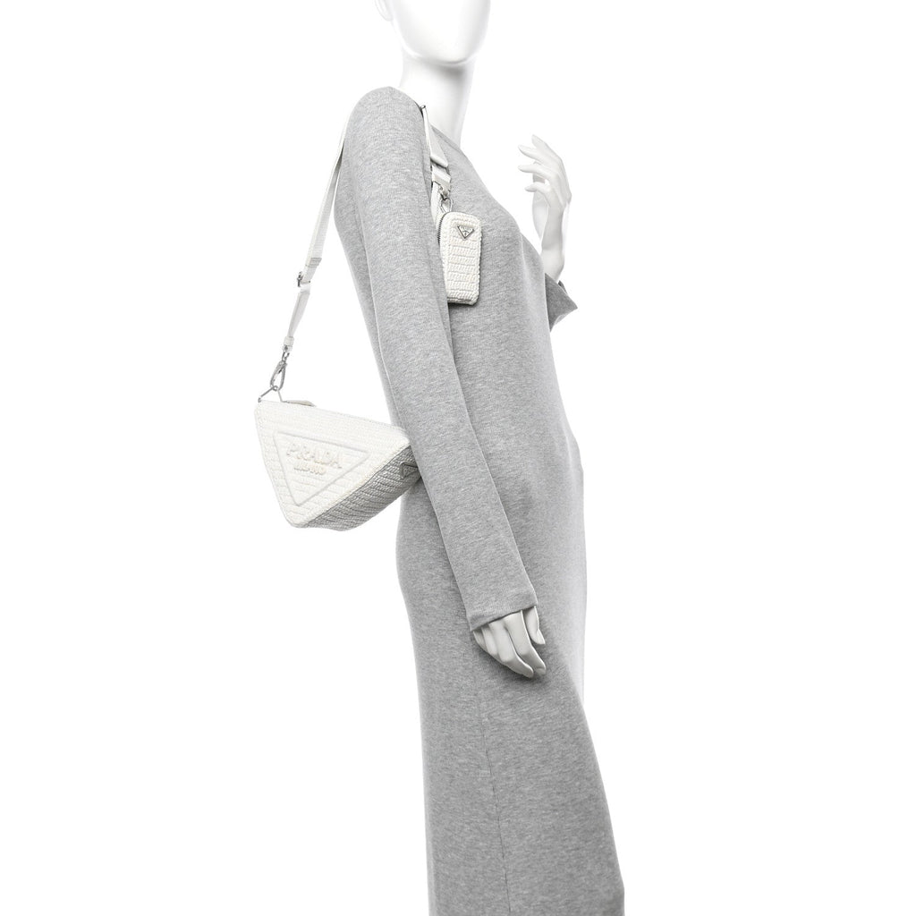 Yarn Raffia Effect Crochet Triangle Shoulder Bag White