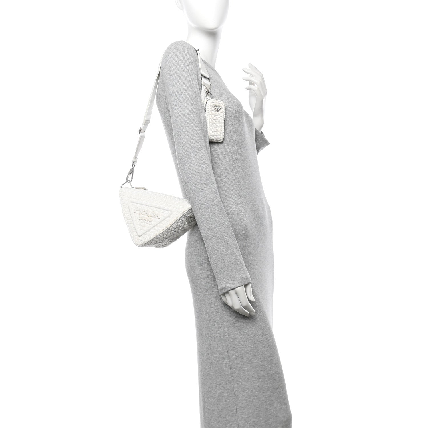 Yarn Raffia Effect Crochet Triangle Shoulder Bag White