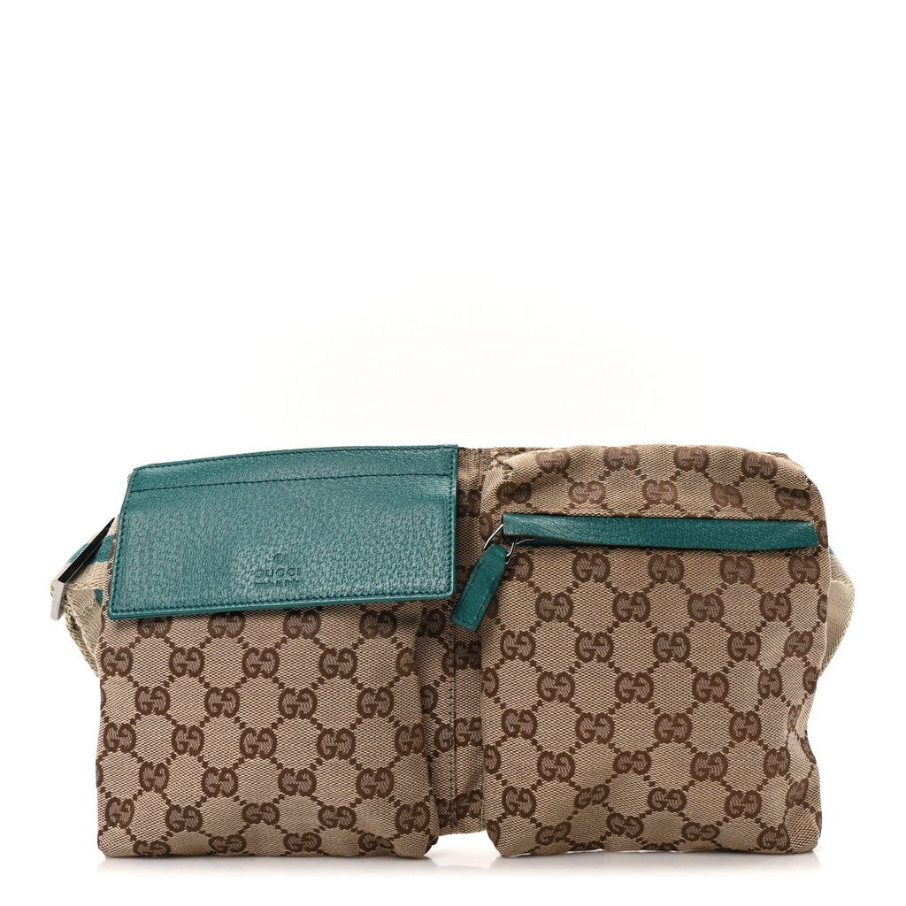 GG Monogram Web Double Pocket Belt Bag Turquoise