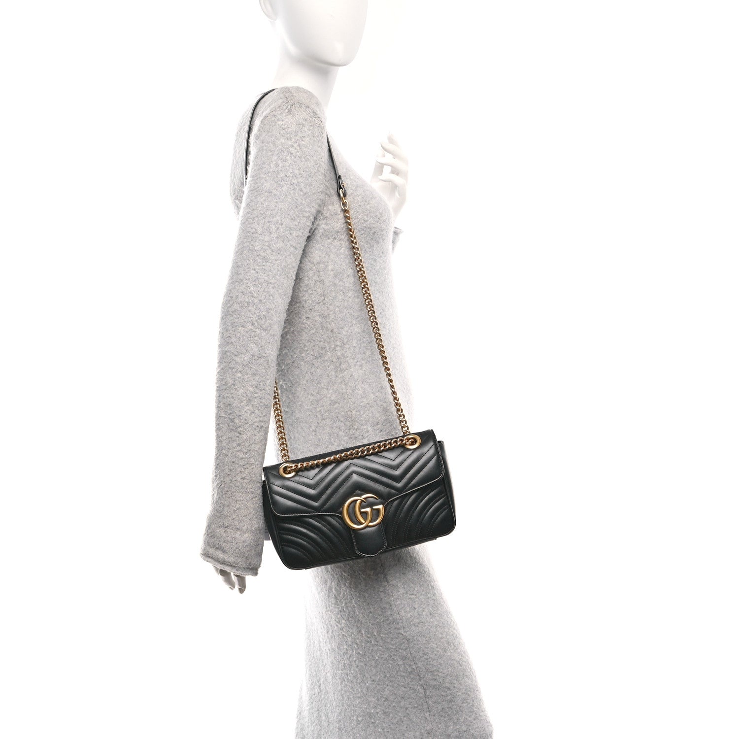 Calfskin Matelasse Small GG Marmont Shoulder Bag Black