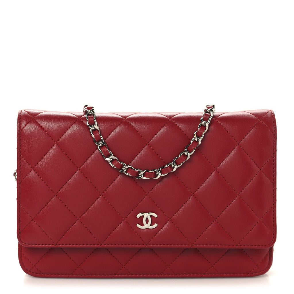 Lambskin Quilted Wallet On Chain WOC Red