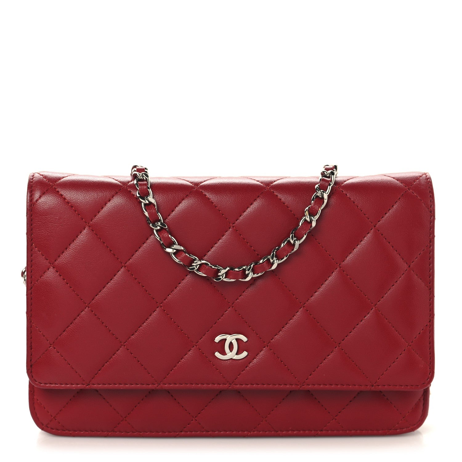 Lambskin Quilted Wallet On Chain WOC Red