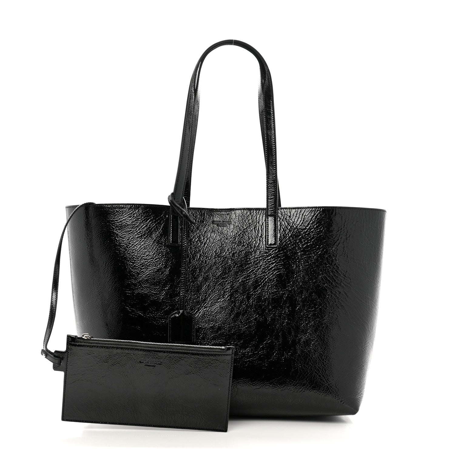 Patent Calfskin Large Shopping Tote Black