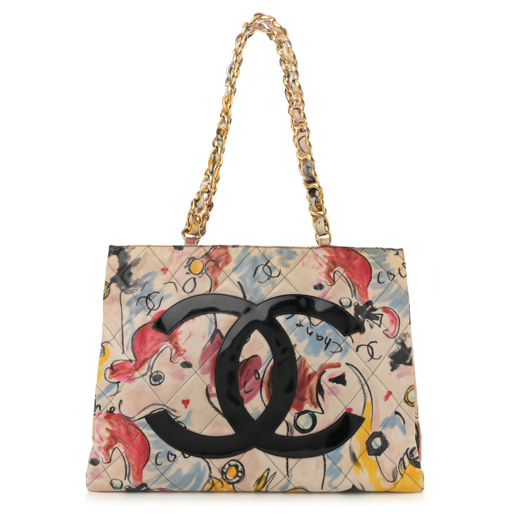 Coated Canvas XL Graffiti Tote Beige