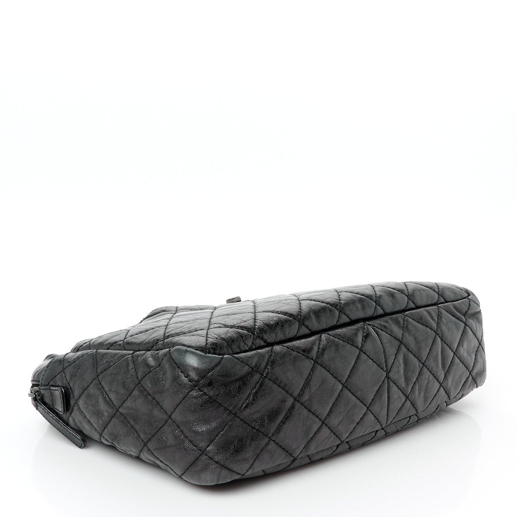 Metallic Aged Calfskin Quilted Large Reissue Camera Case Black