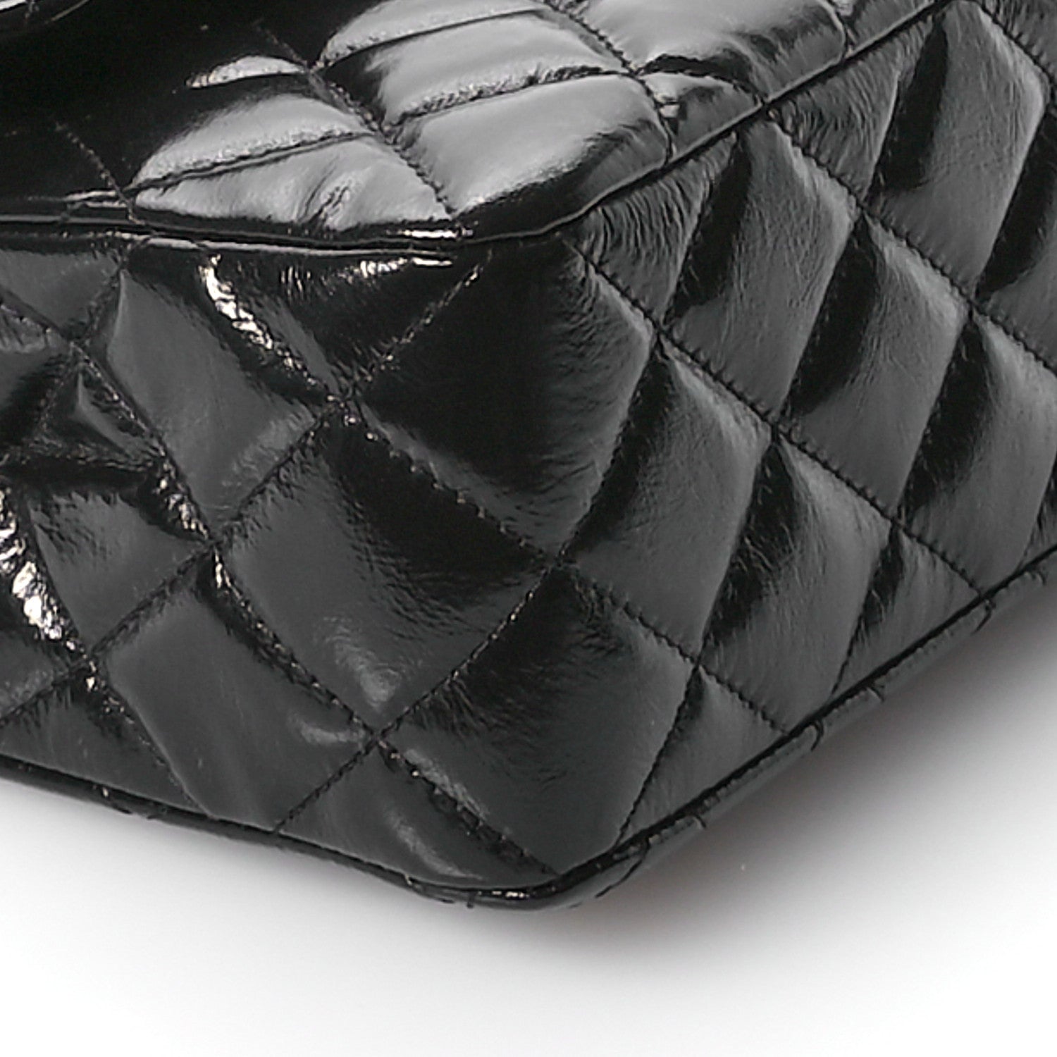 Shiny Crumpled Calfskin Quilted Small Double Flap So Black