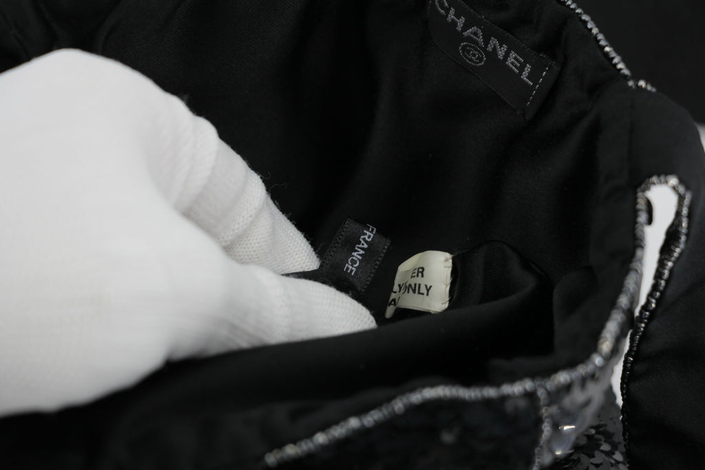 Chanel Coco Mark Metallic Black Sequin Tote Bag