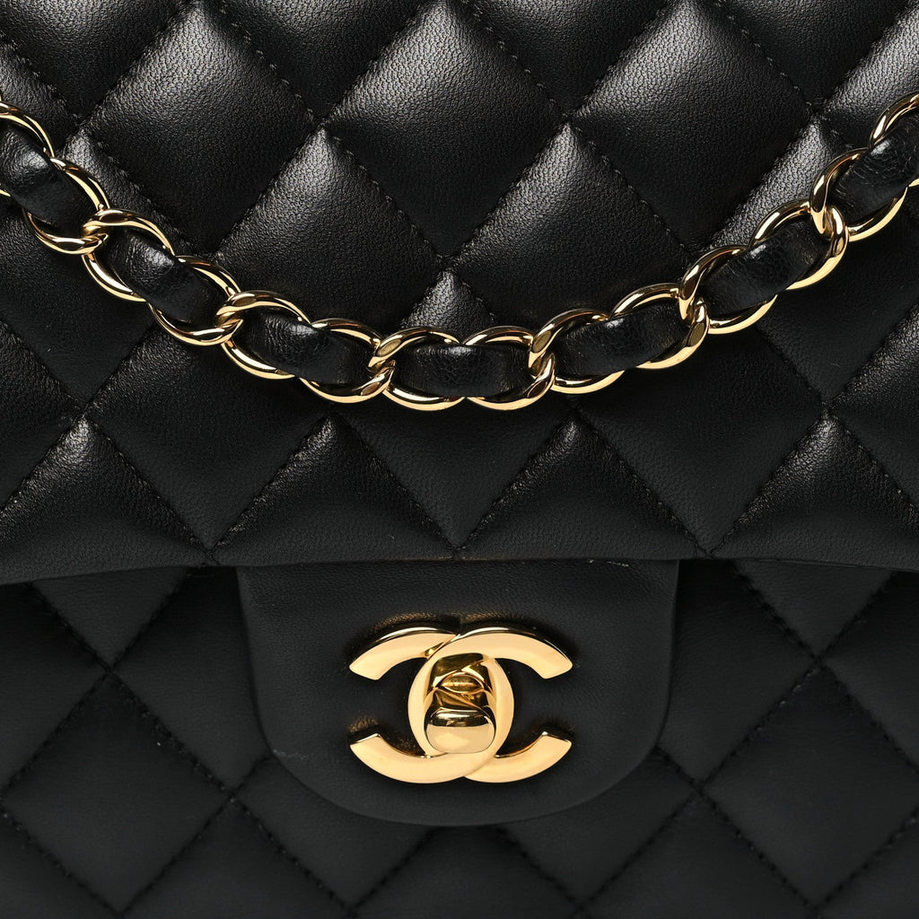 Lambskin Quilted Medium Double Flap Black