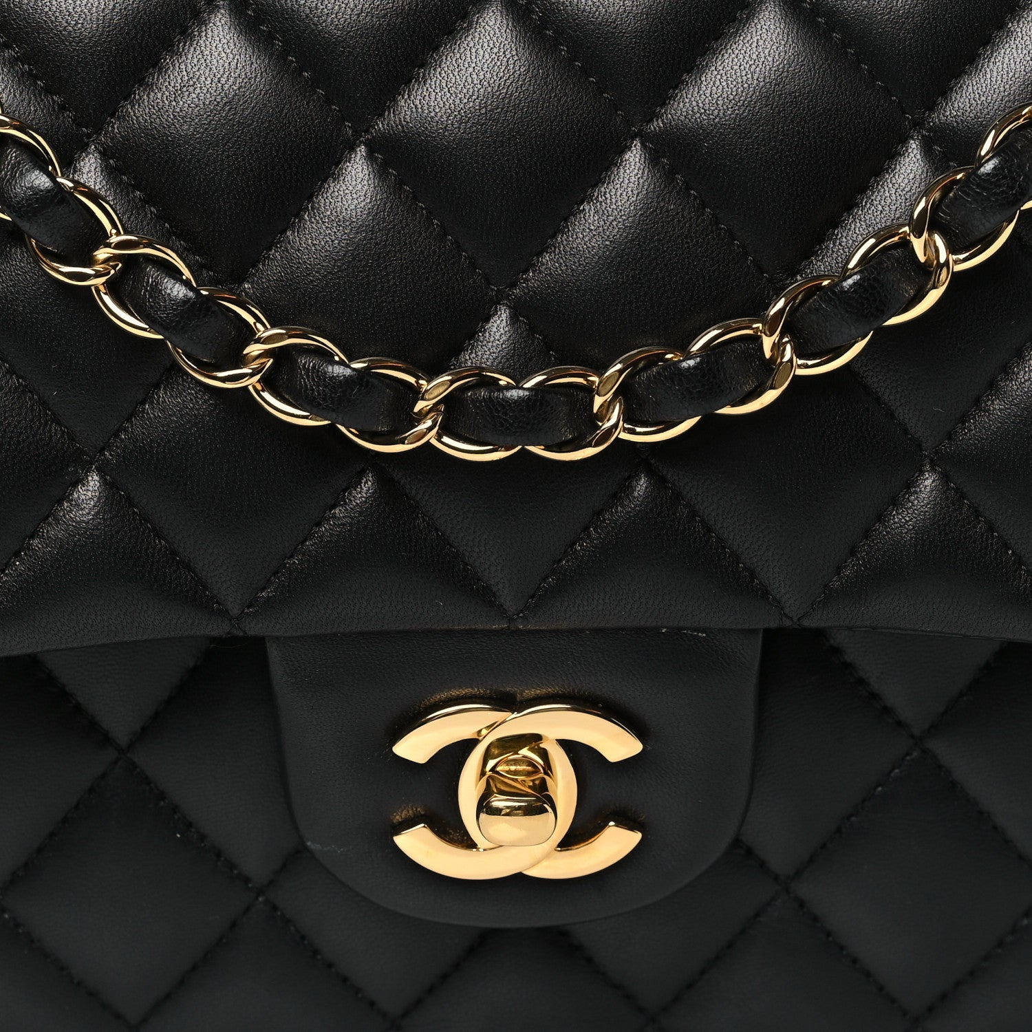 Lambskin Quilted Medium Double Flap Black