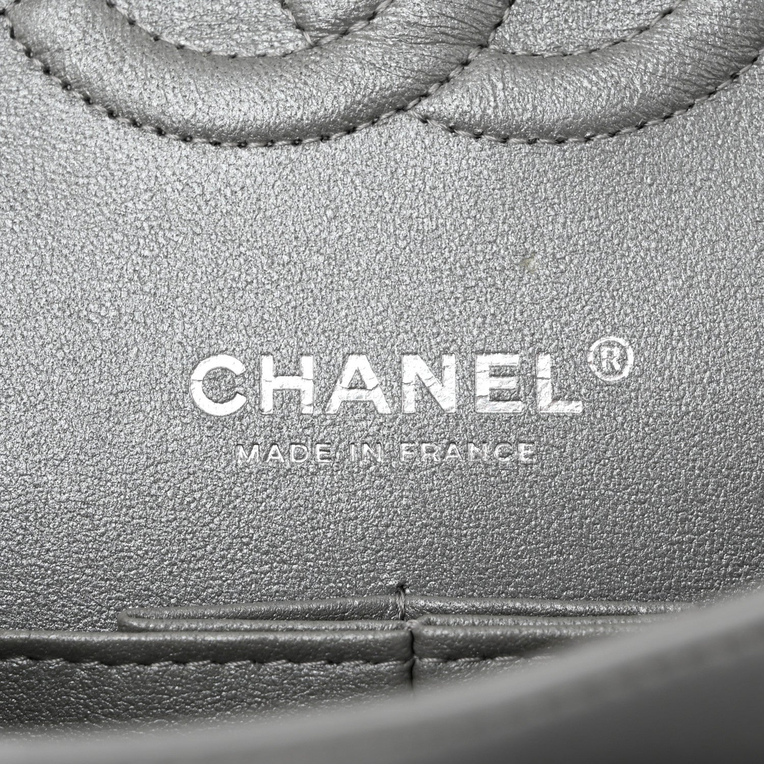 Iridescent Lambskin Quilted Medium Double Flap Grey