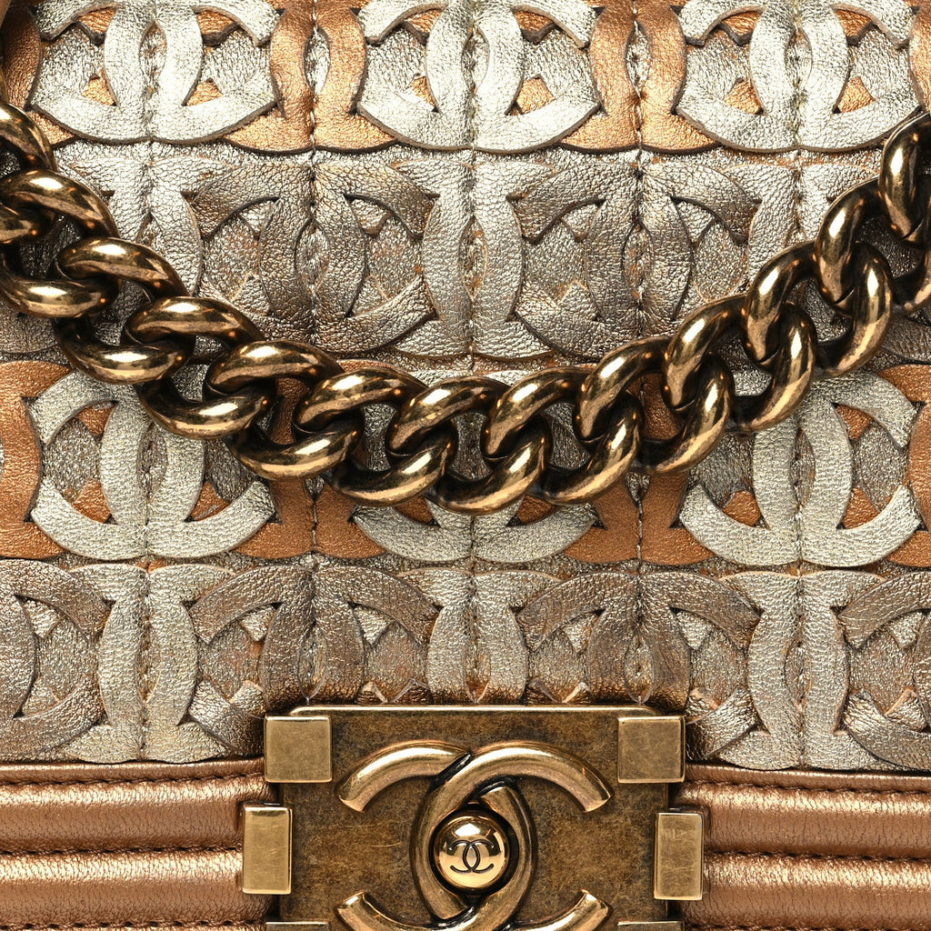 Metallic Lambskin Small Golden CC Boy Flap Dark Gold