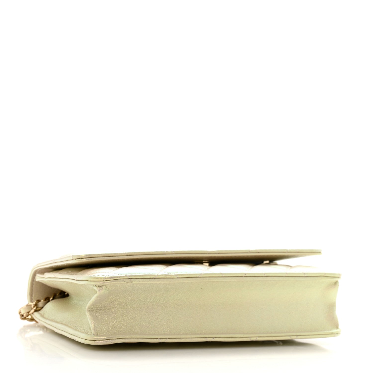 Iridescent Lambskin Quilted Wallet On Chain WOC Ivory