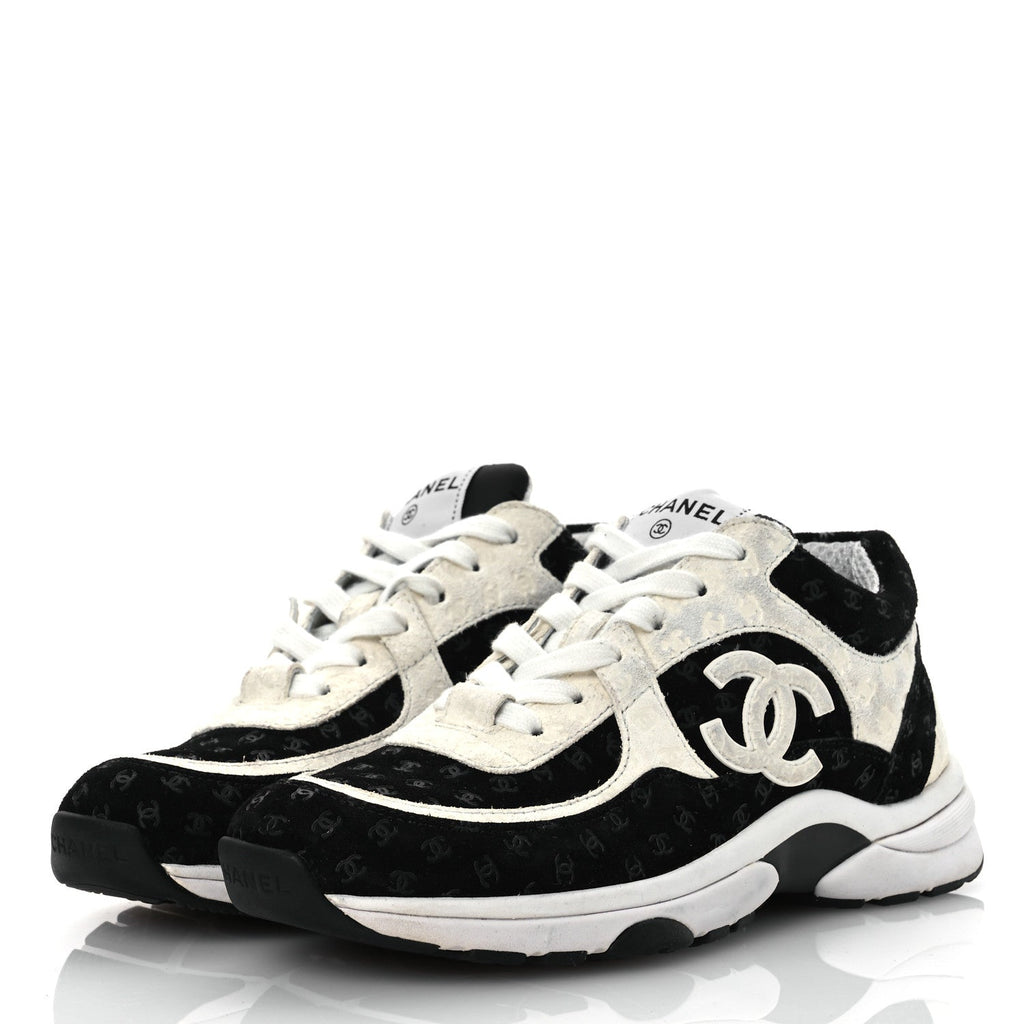 Suede Calfskin Printed CC Sneakers 36 White Black