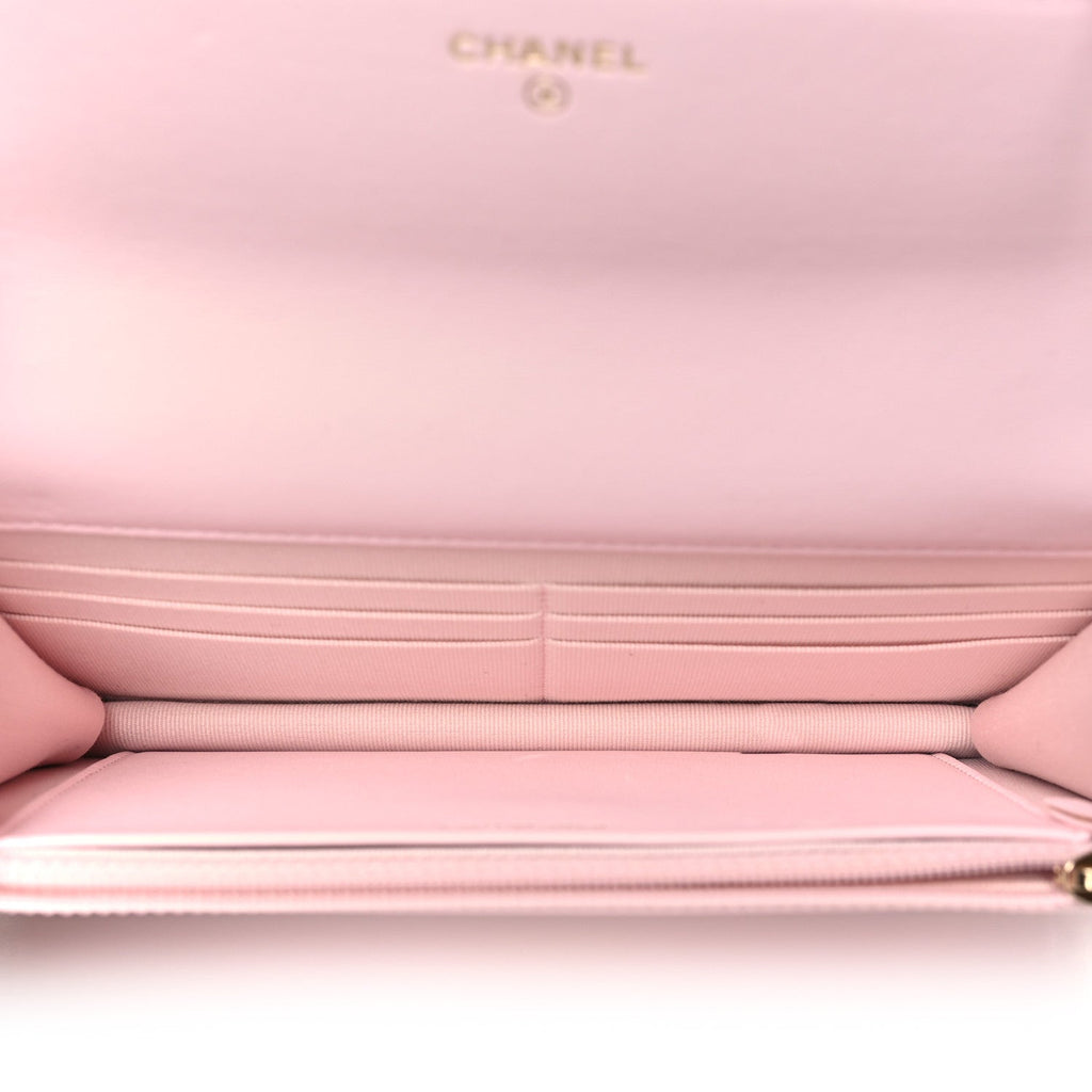 Lambskin Quilted Pearl Wallet On Chain WOC Pink