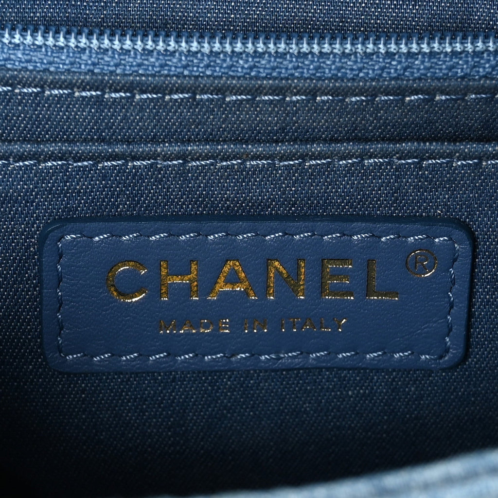 Denim Quilted Mini Pearl Crush Flap Blue