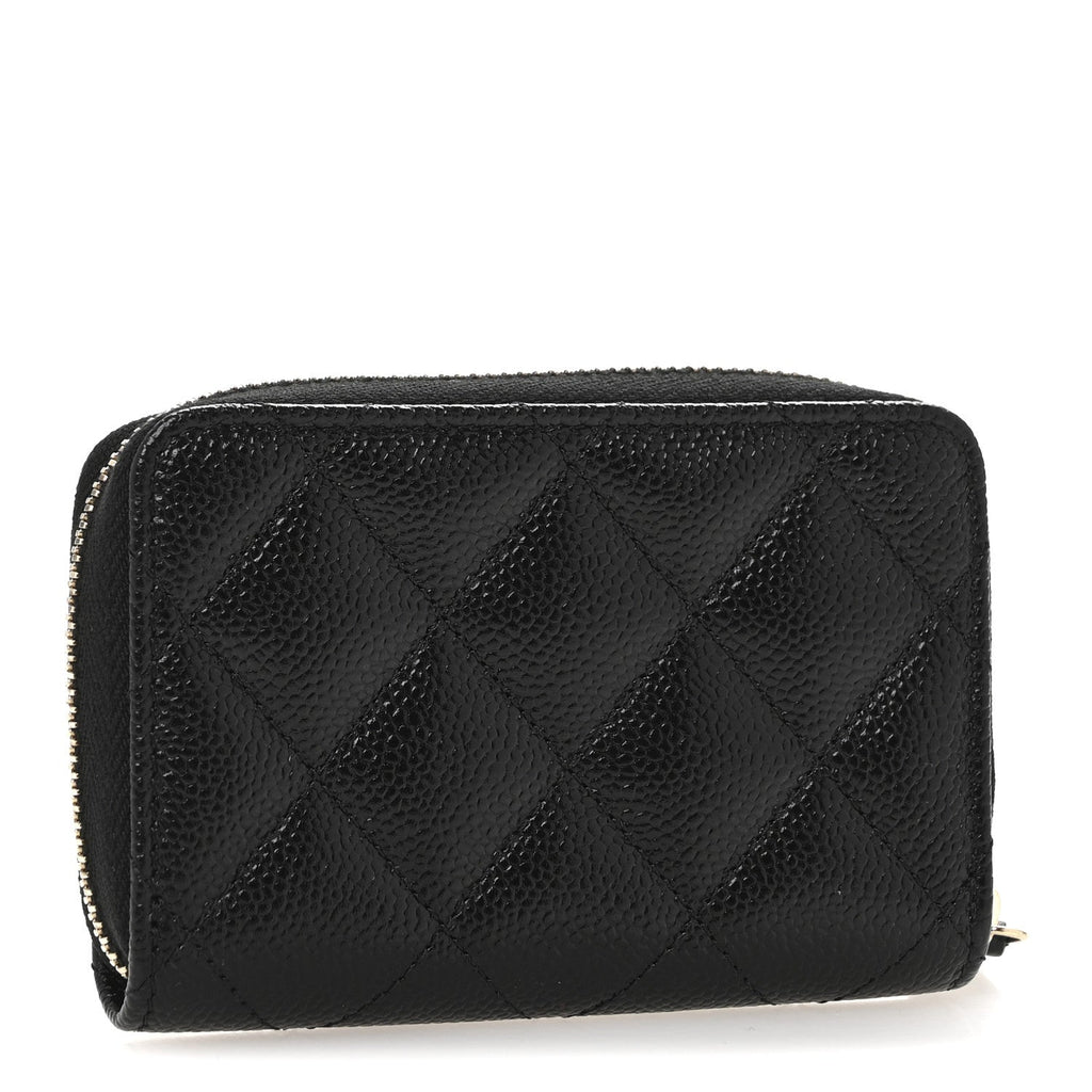 Caviar Quilted Multi Chain CC Zip Coin Purse Black
