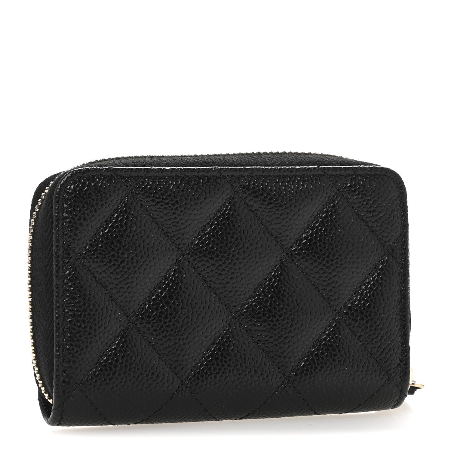 Caviar Quilted Multi Chain CC Zip Coin Purse Black