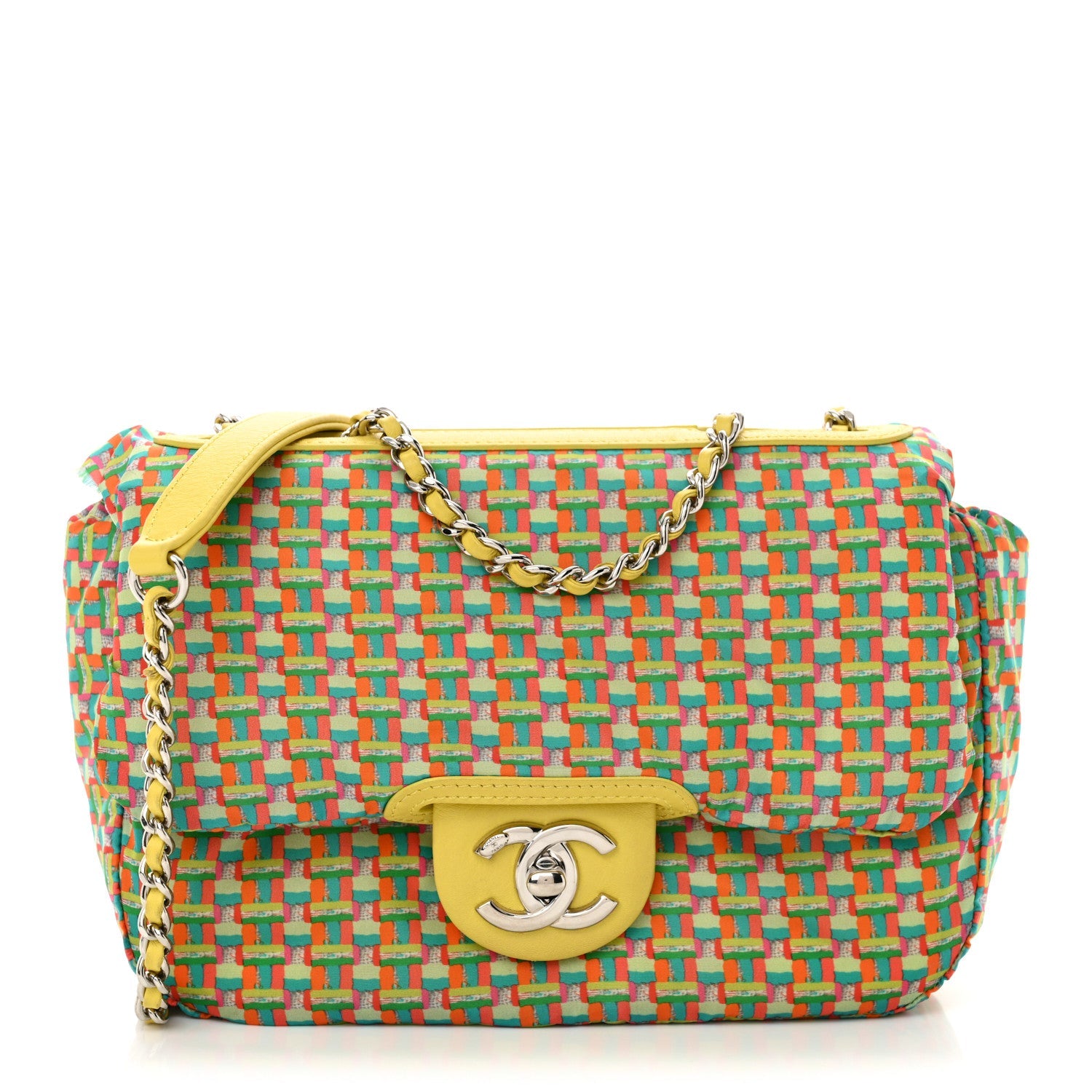 Rubber Quilted Lambskin Mini Square Coco Rain Flap Yellow