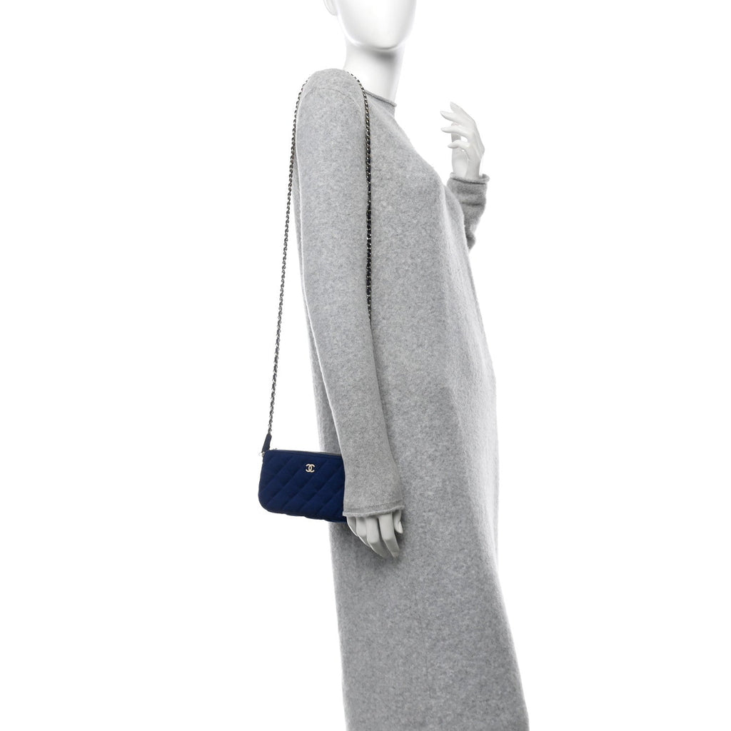 Jersey Quilted Small Clutch With Chain Navy