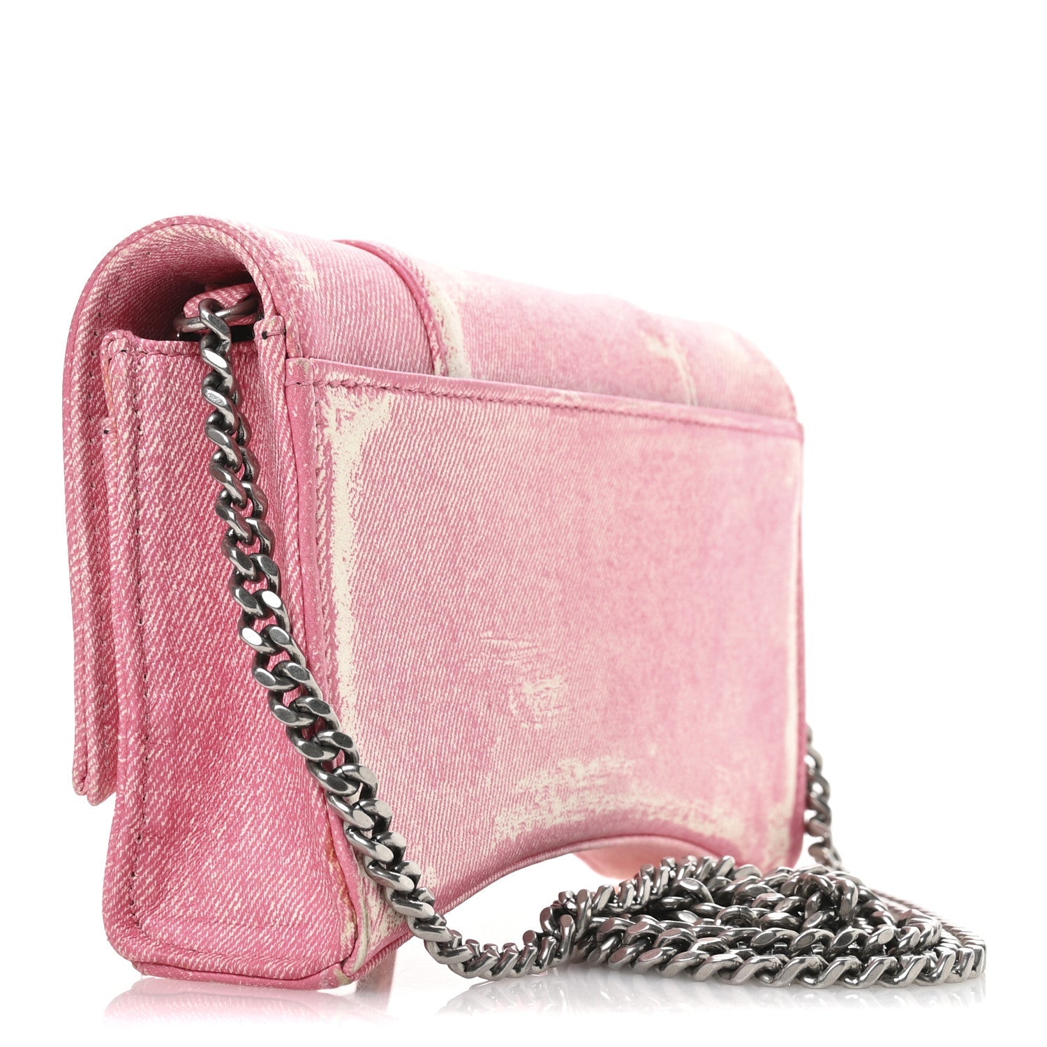 Nappa Denim Printed Hourglass Chain Bag Denim Pink