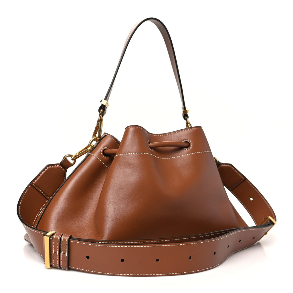 Soft Natural Calfskin Bon Bon East West Bucket Bag Tan Ecru