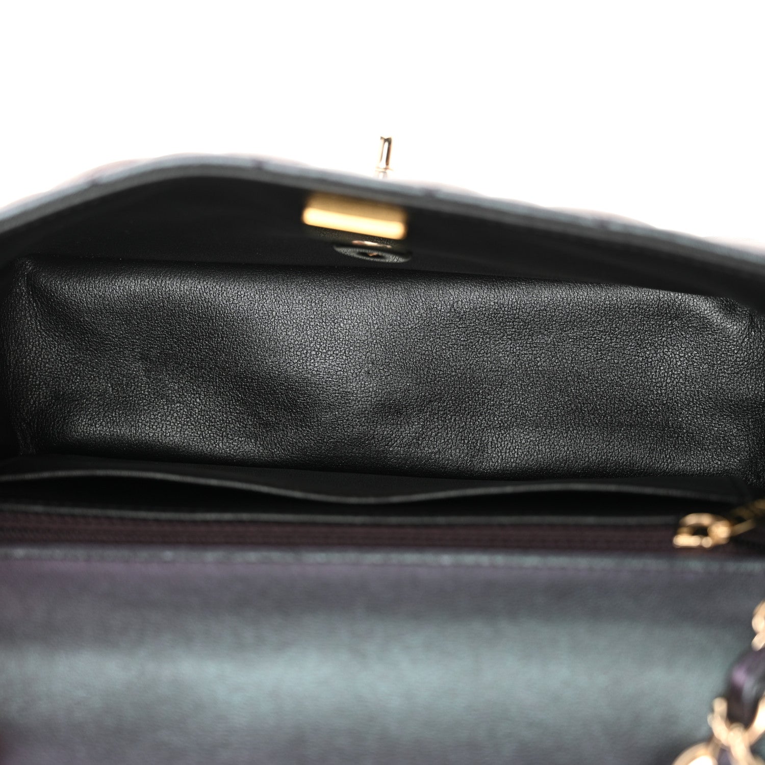Iridescent Lambskin Quilted Mini Rectangular Flap Black