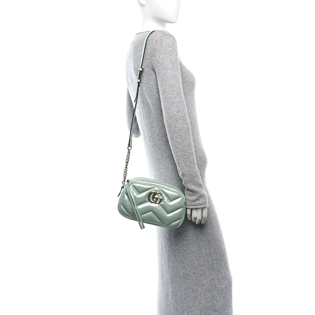Iridescent Nappa Chevron Matelasse Small GG Marmont Chain Shoulder Bag Iridescent Salvy Green