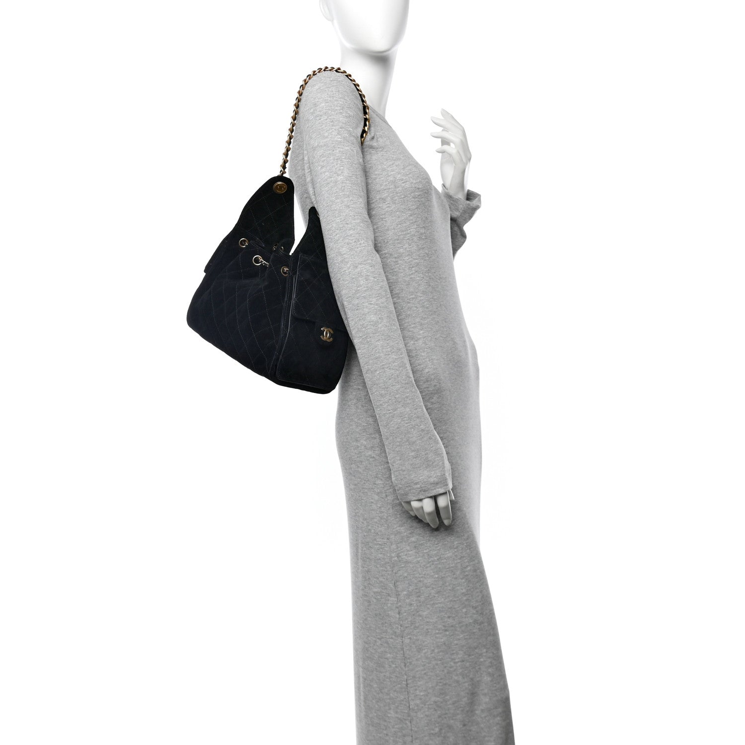 Suede Quilted Small Chanel 25 Handbag Black