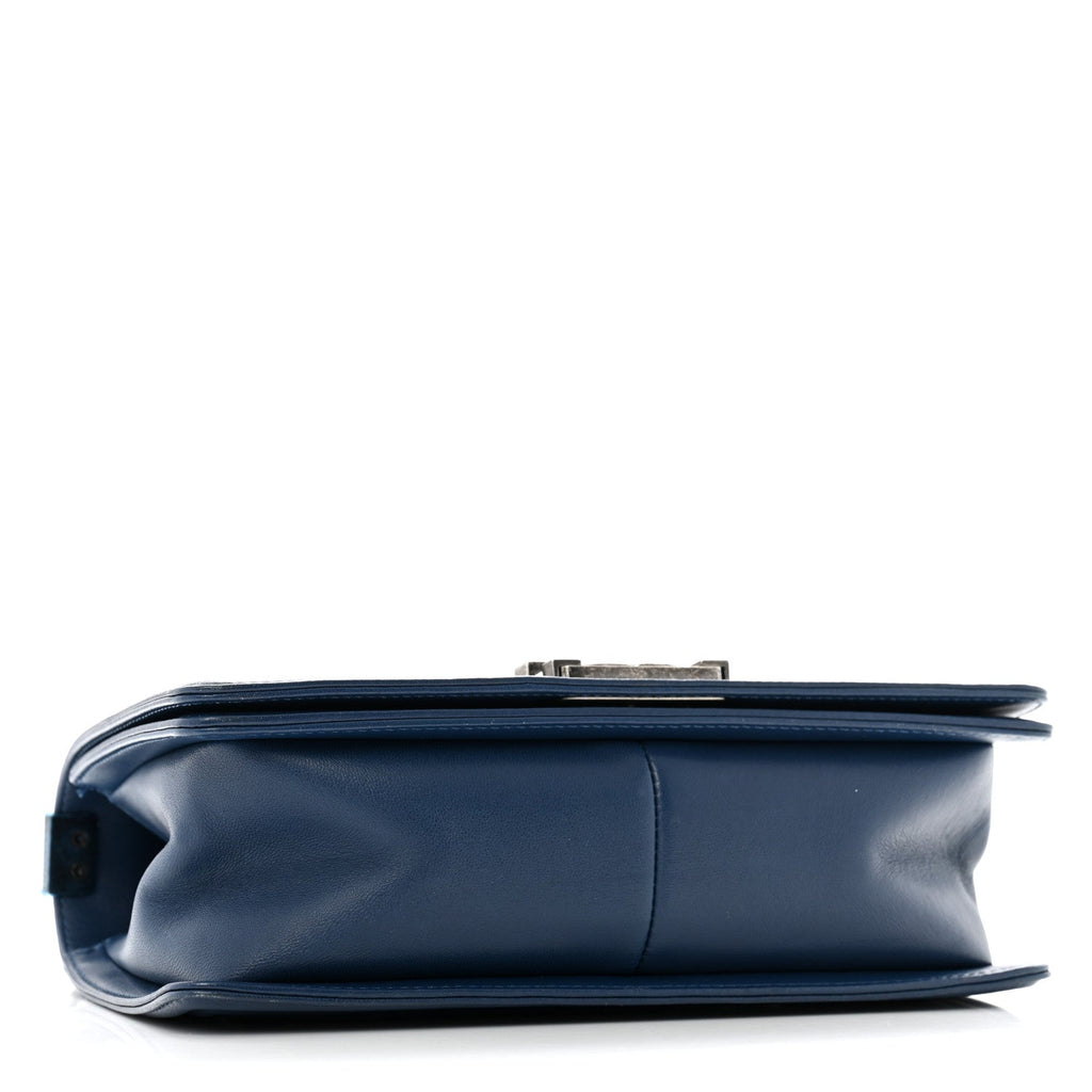 Calfskin Chevron Quilted Medium Boy Flap Dark Navy Blue