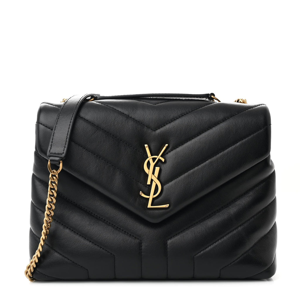 Calfskin Y Quilted Monogram Small Loulou Chain Satchel Black