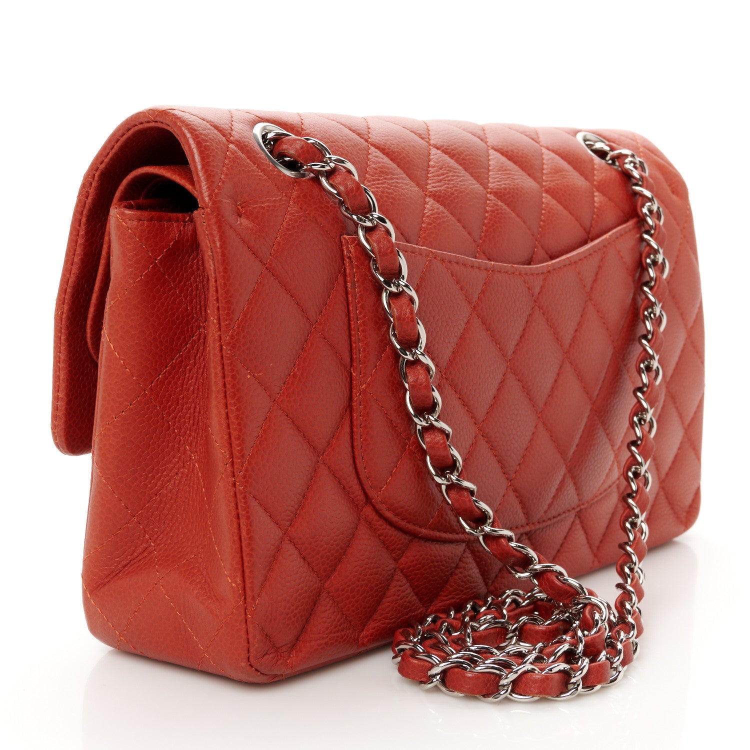 Caviar Quilted Medium Double Flap Red