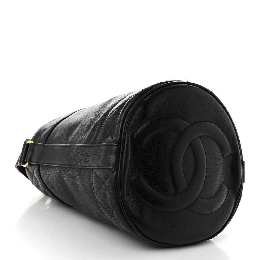 Caviar Drawstring Bucket Shoulder Bag Black