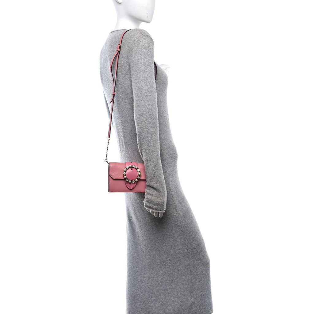 Goatskin Madras Soft Calfskin Crystal Pearl Embellished Shoulder Bag Rosa