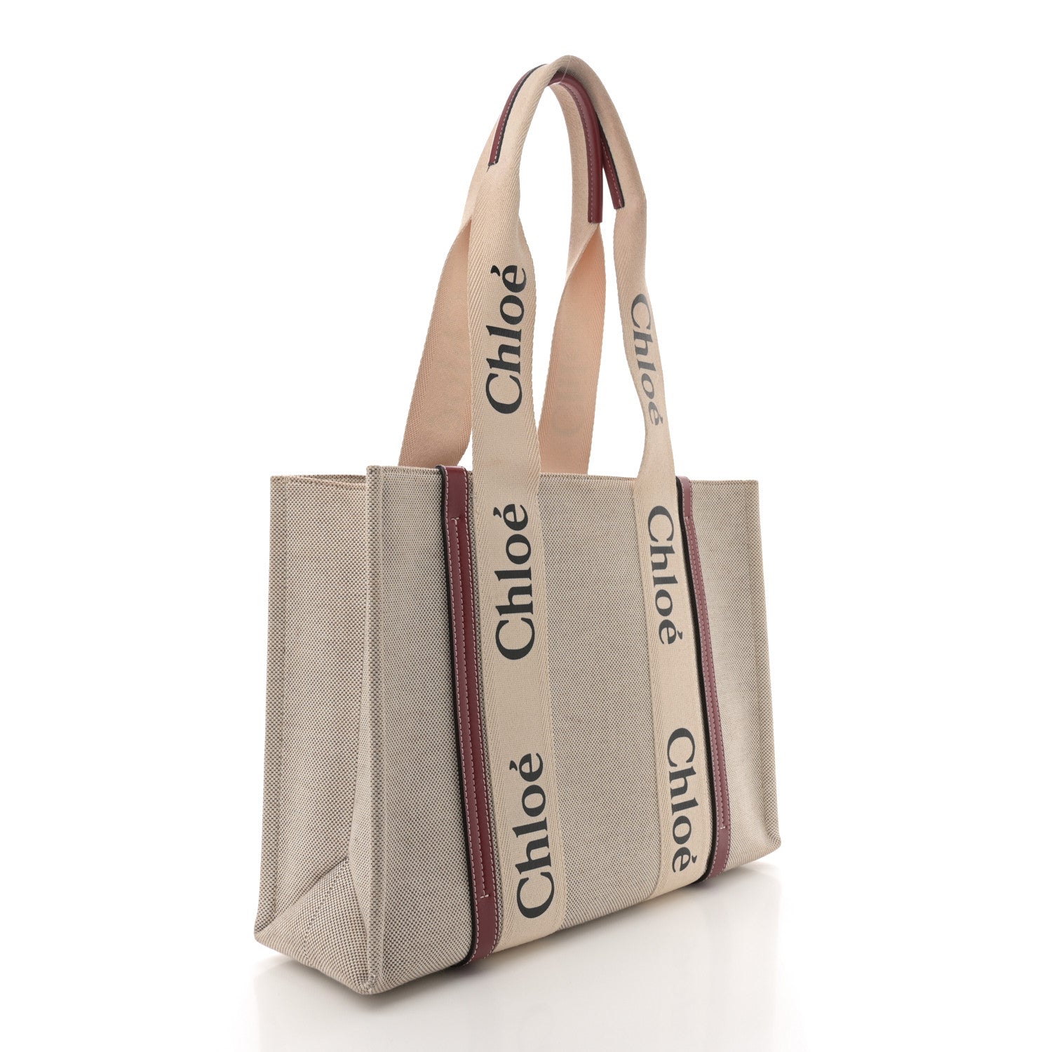Linen Calfskin Medium Woody Ribbon Tote White Brown