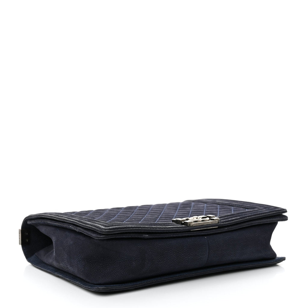 Iridescent Caviar Quilted Large Boy Flap Navy Blue