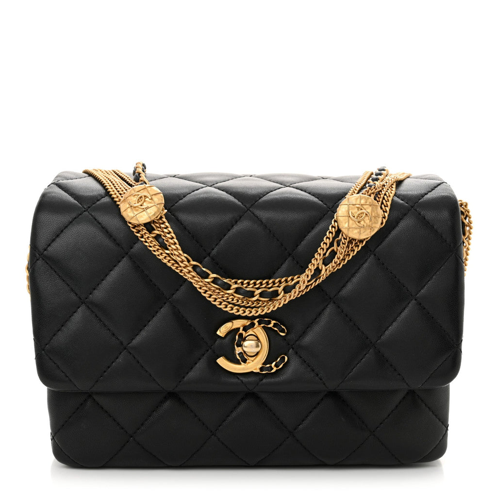 Lambskin Quilted Mini Medallion Multi Chain Flap Black