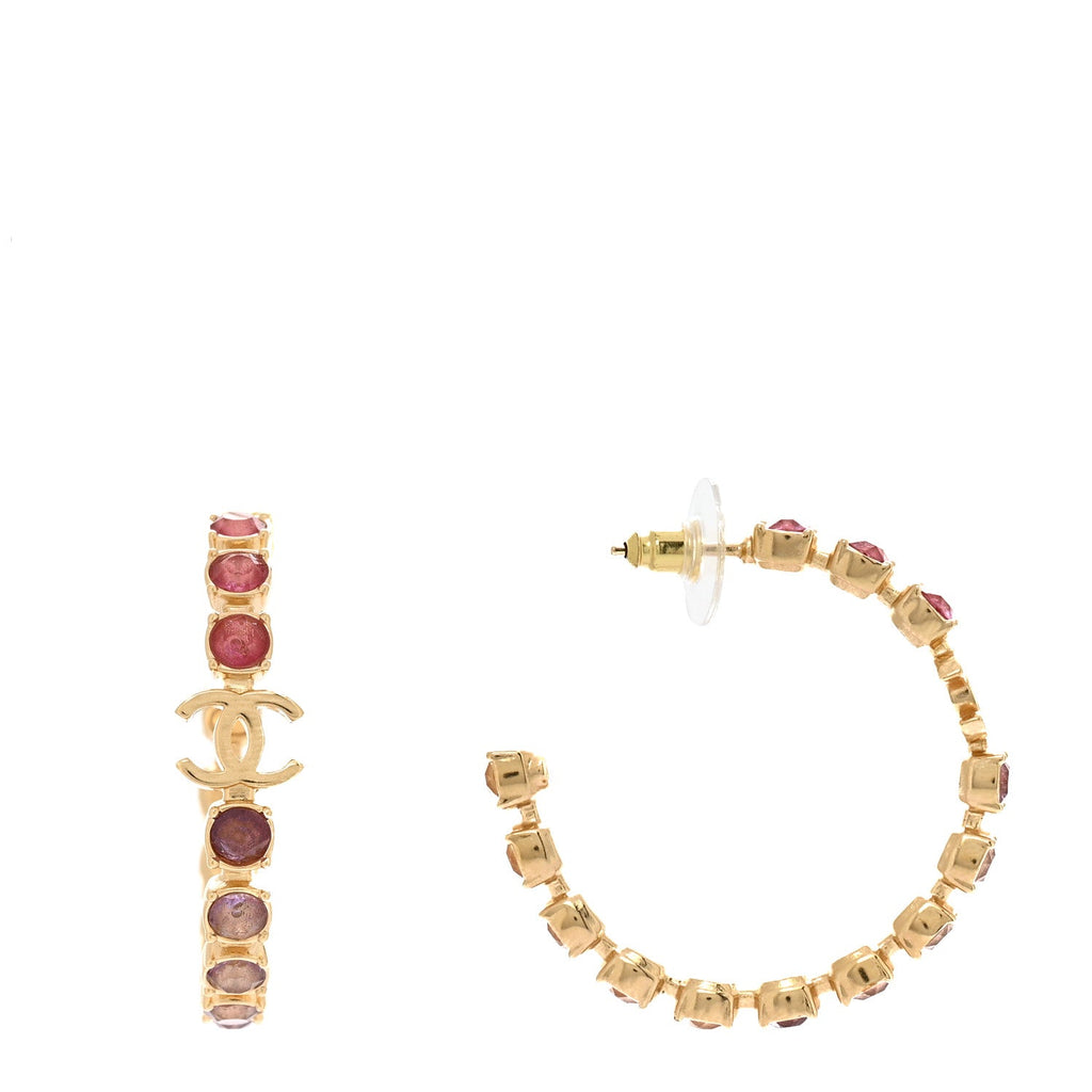 Crystal CC Hoop Earrings Gold Pink Orange Purple Yellow