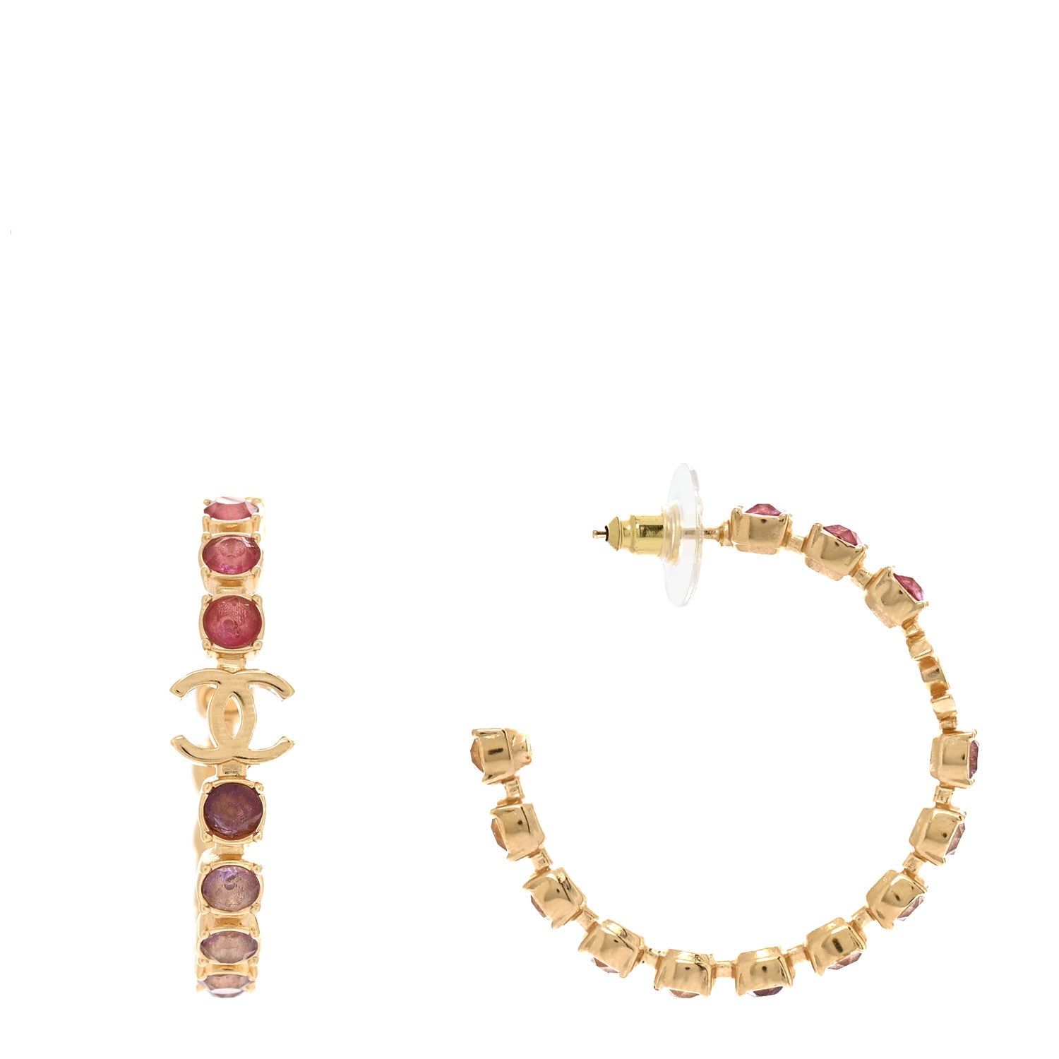 Crystal CC Hoop Earrings Gold Pink Orange Purple Yellow