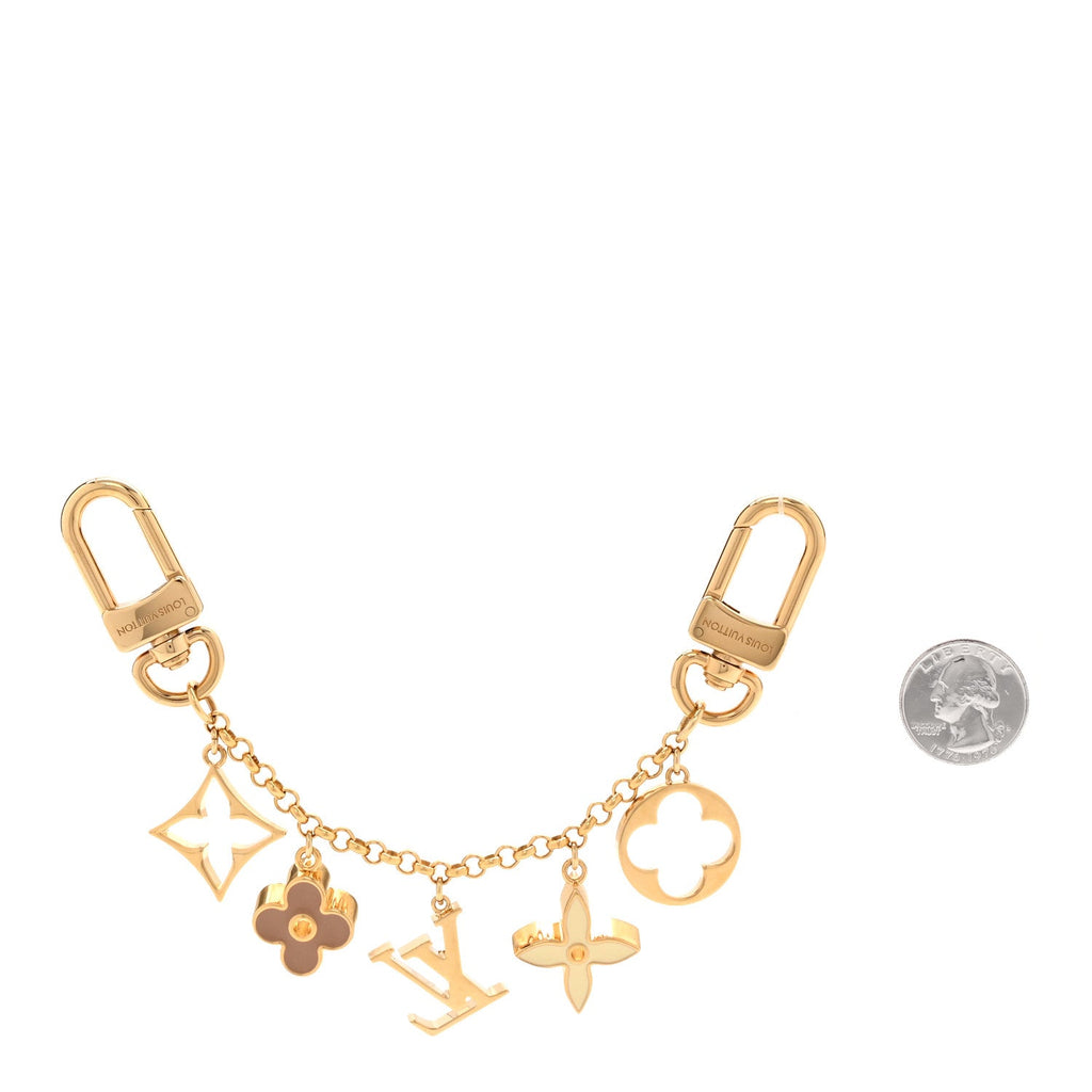 Brass Enamel Fleur De Monogram Bag Charm Chain Gold