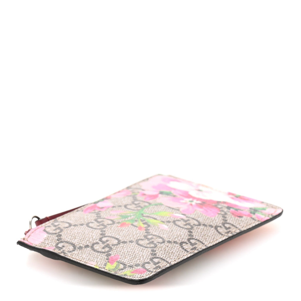 GG Supreme Monogram Blooms Key Ring Coin Case Beige Multicolor Dry Rose