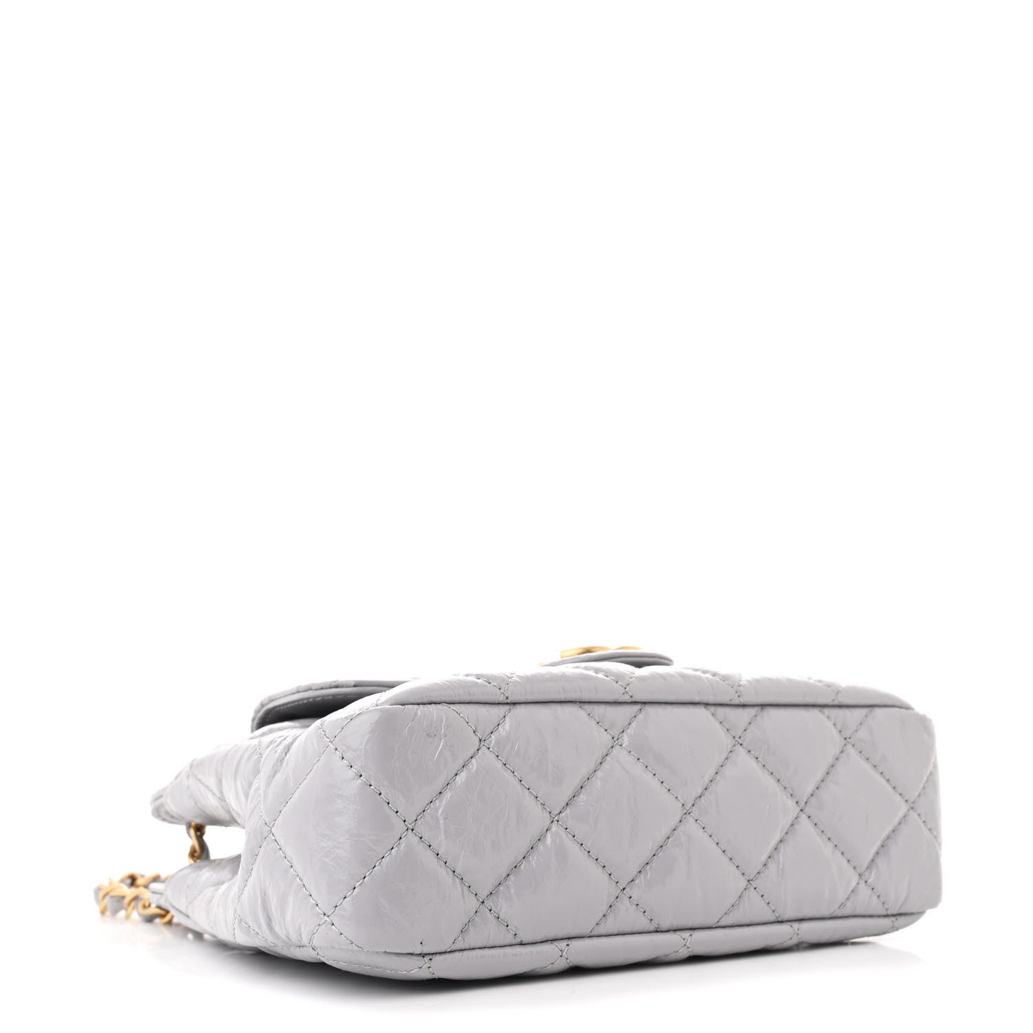 Shiny Crumpled Calfskin Quilted Small Wavy CC Hobo Grey