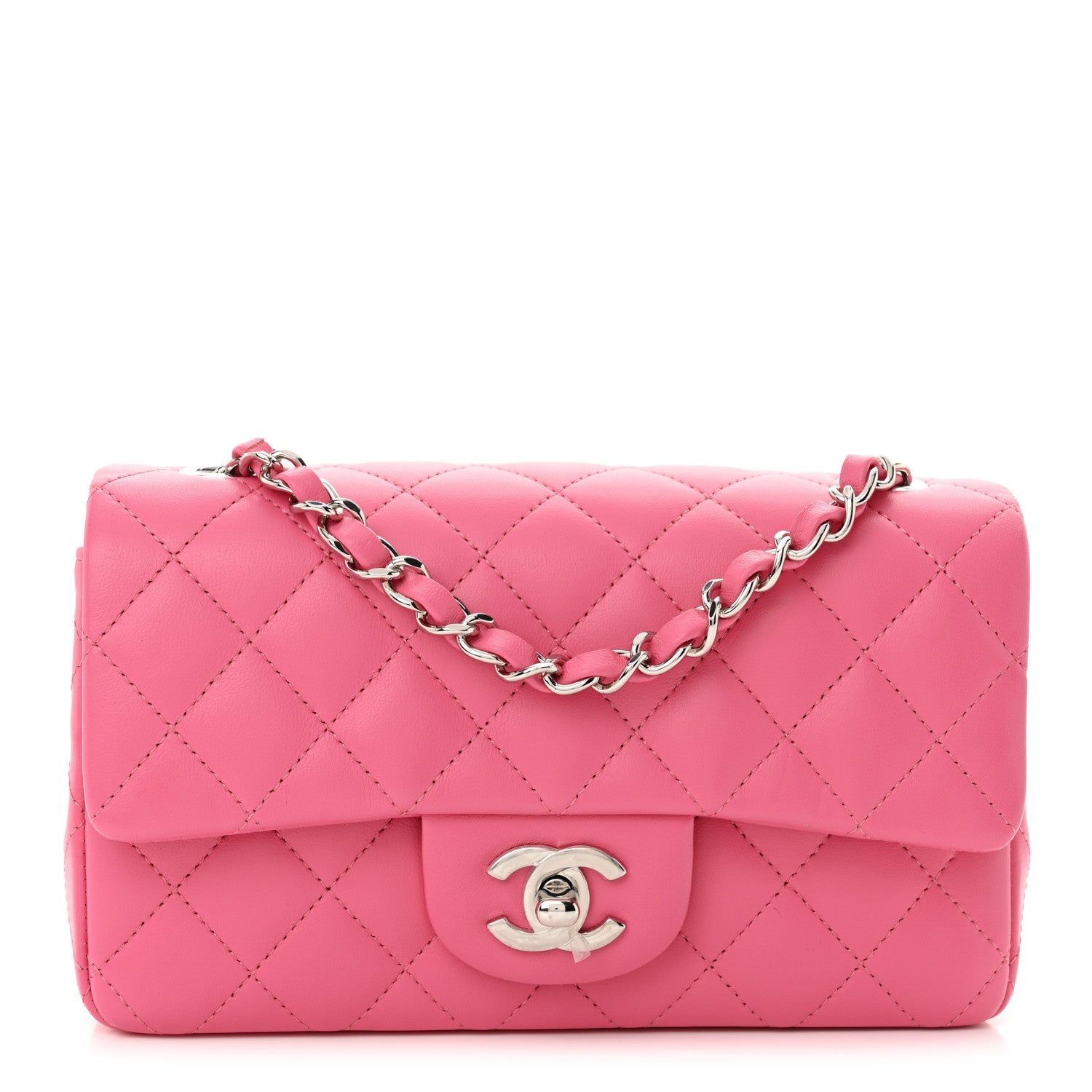 Lambskin Quilted Mini Rectangular Flap Pink