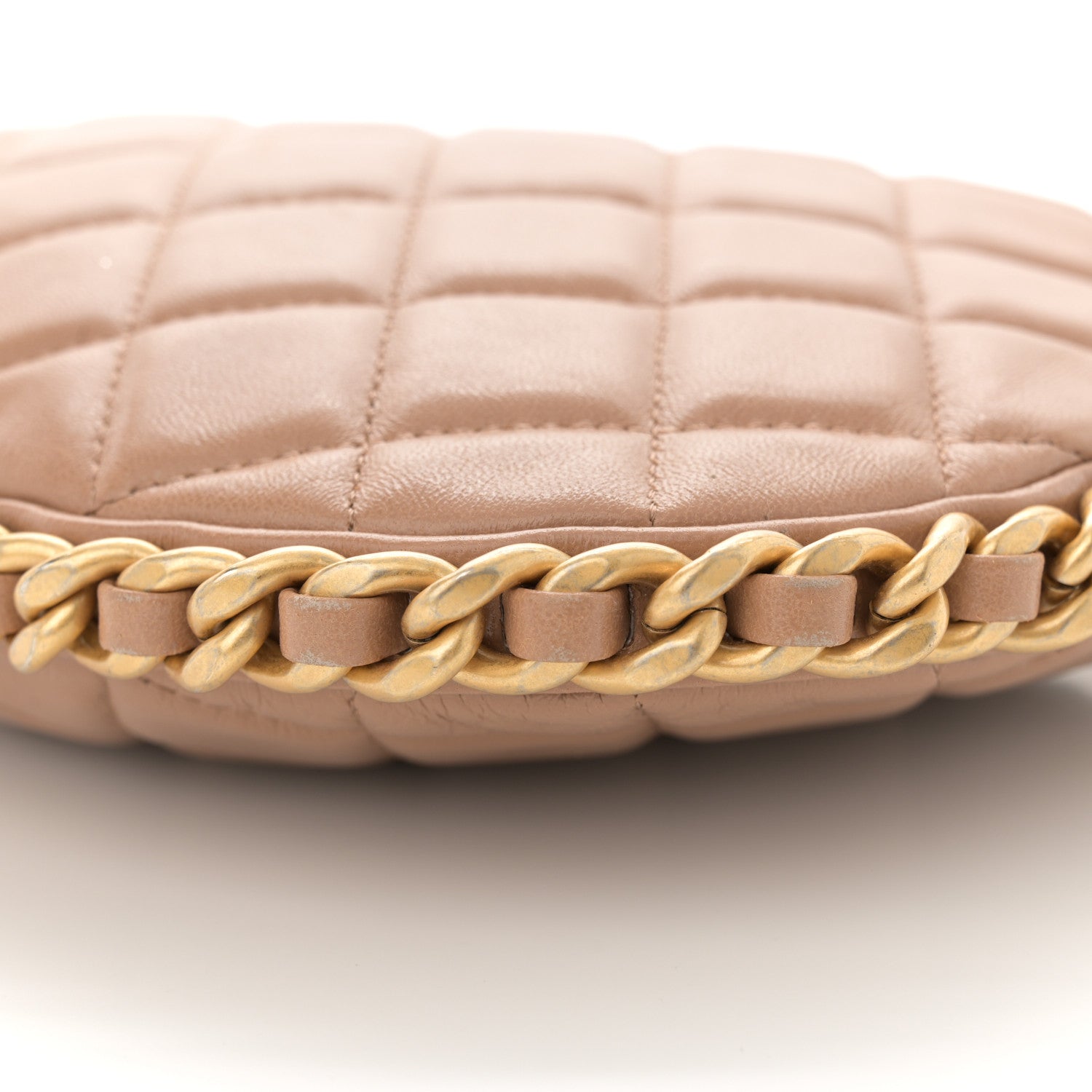 Shiny Crumpled Lambskin Quilted Large Trendy Chain Around Hobo Dark Beige
