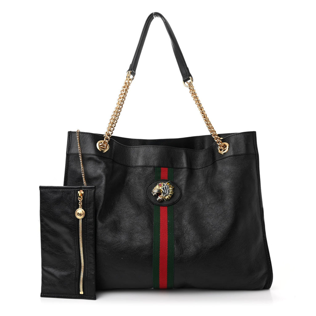 Calfskin Maxi Rajah Chain Tote Black