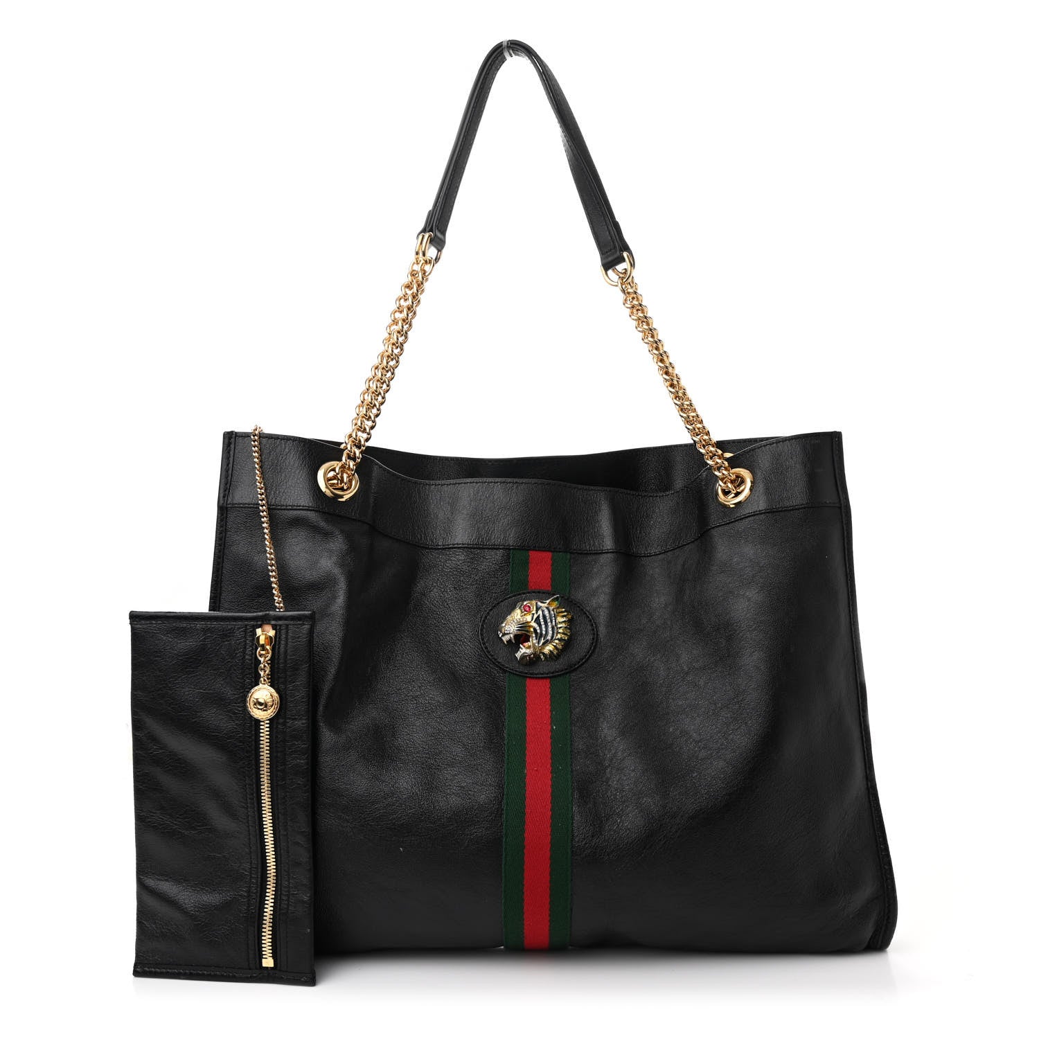 Calfskin Maxi Rajah Chain Tote Black